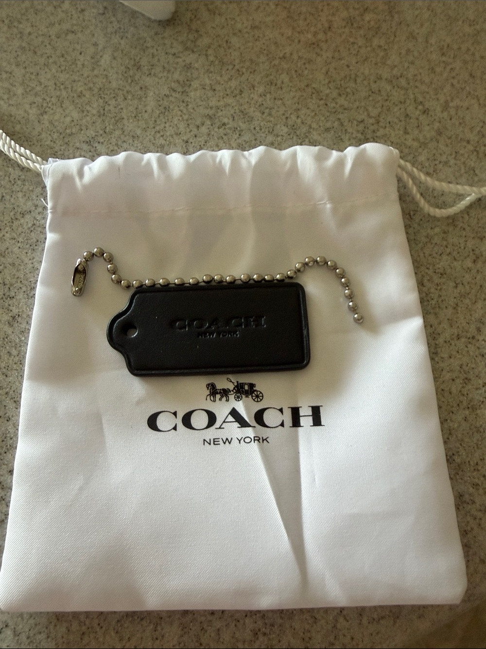 Coach Black Leather Bag Tag with Silver Chain